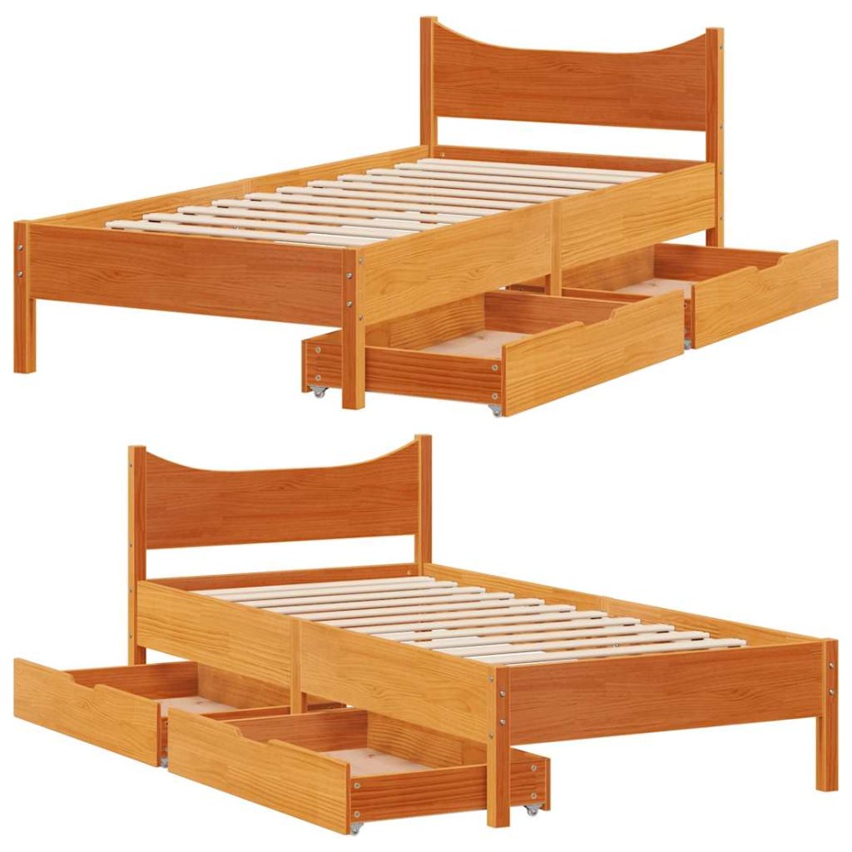 Estructura de cama con cajones madera de pino marrón 75x190