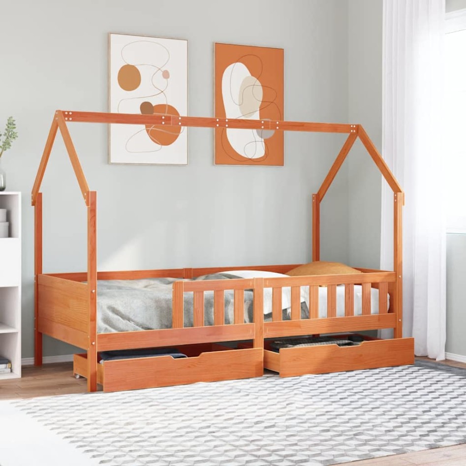 Estructura de cama infantil con cajones madera pino 90x190