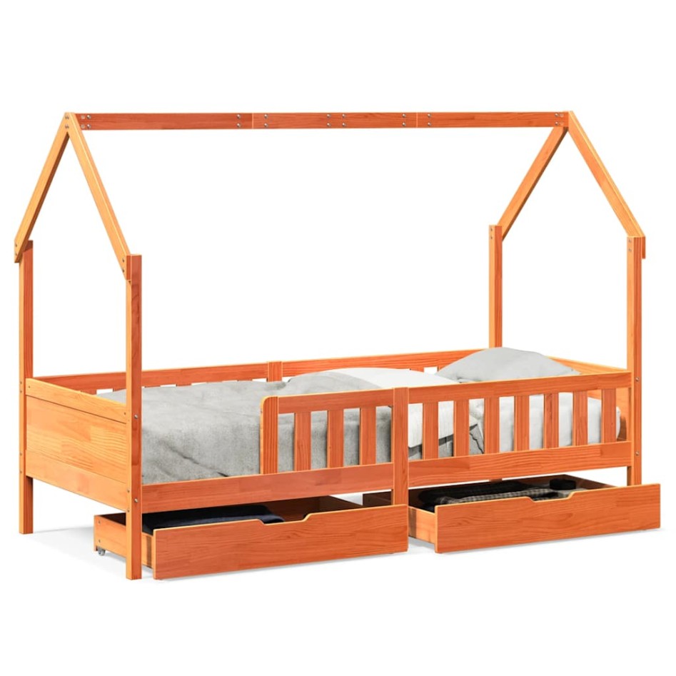 Estructura de cama infantil con cajones madera pino 90x190