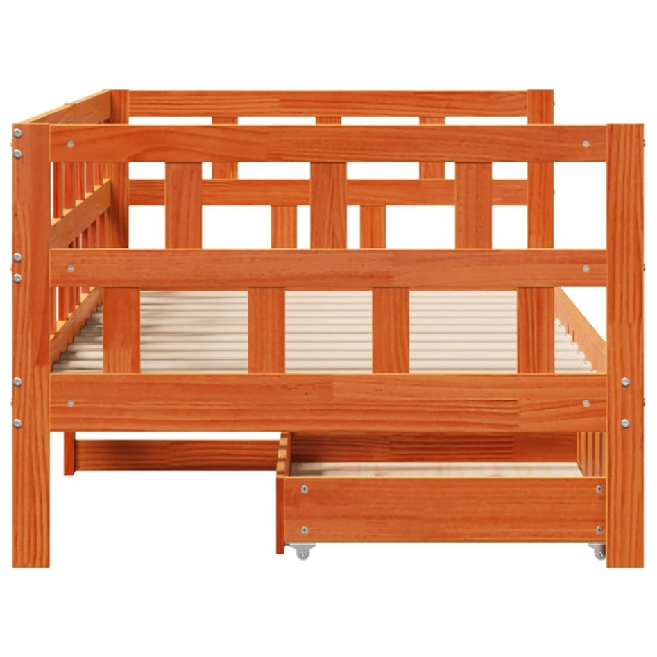 Sofá cama con cajones sin colchón maciza marrón cera 90x200