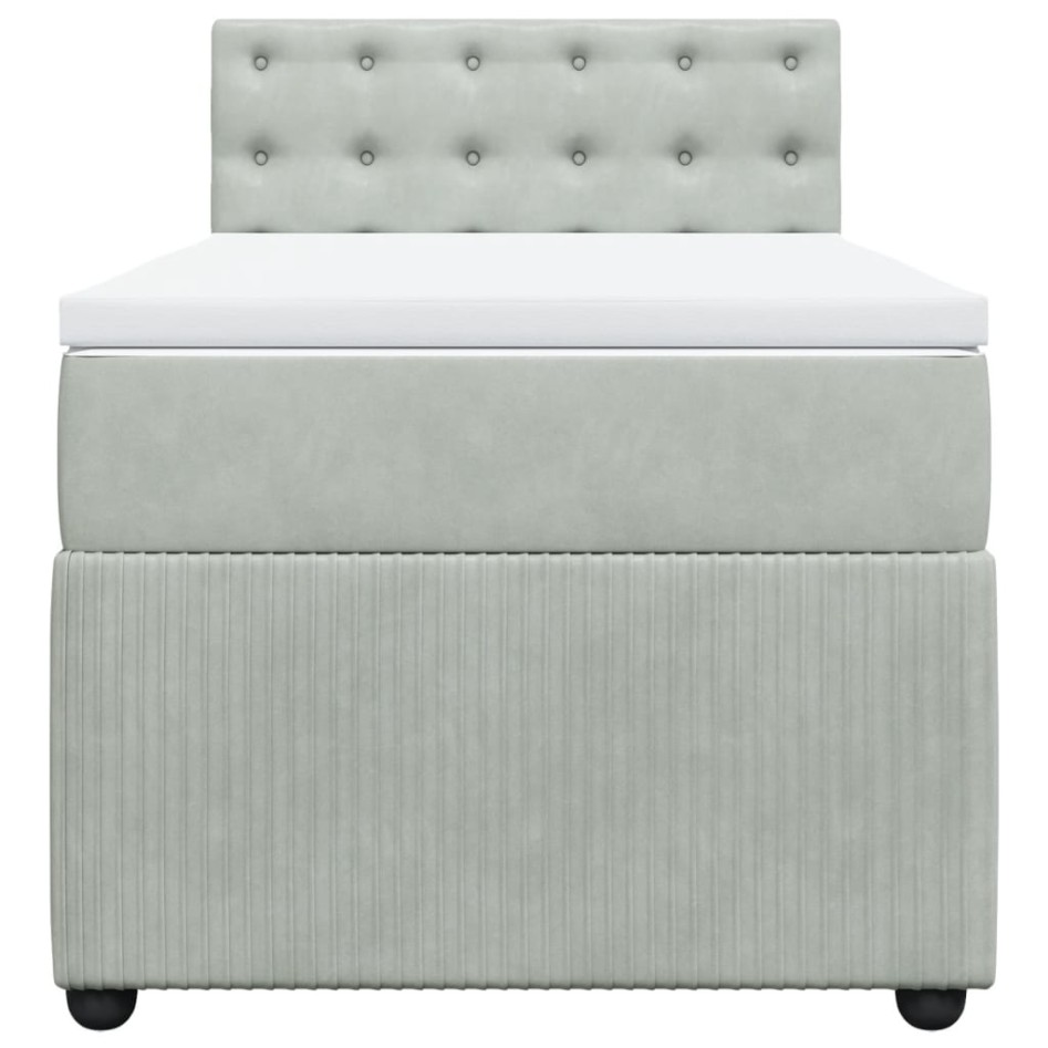 Cama box spring con colchón terciopelo gris claro 90x190