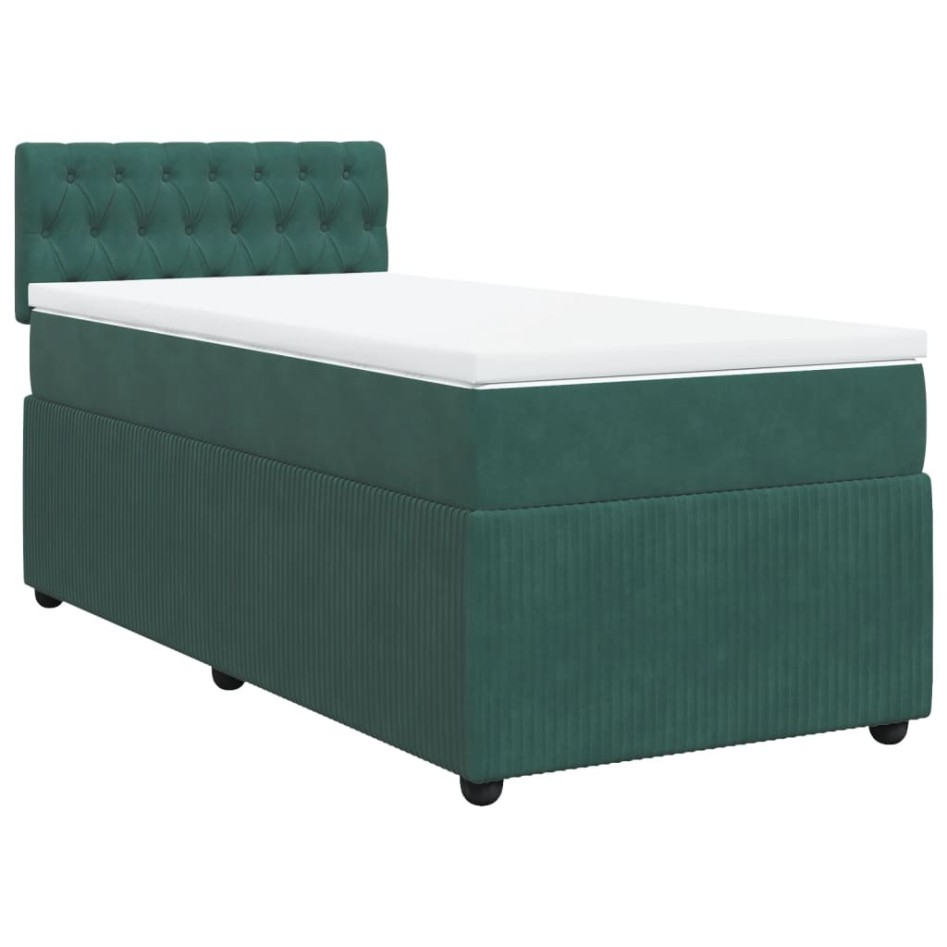 Cama box spring con colchón terciopelo verde oscuro 90x190