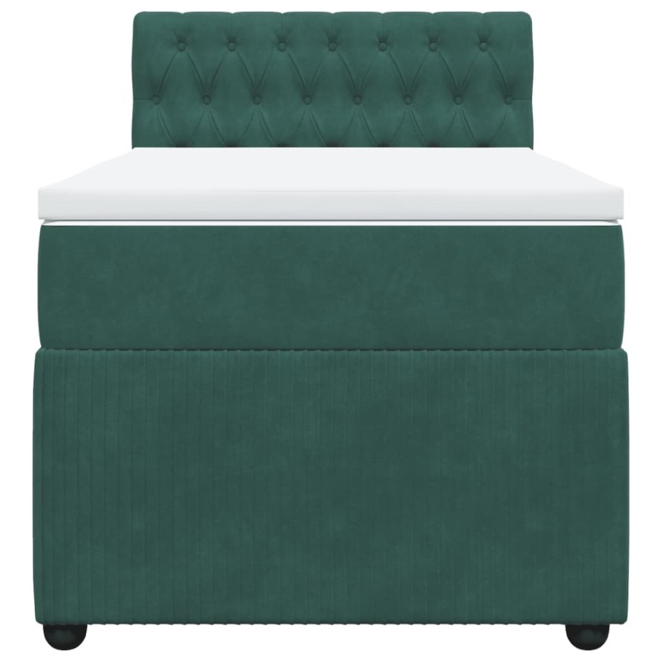 Cama box spring con colchón terciopelo verde oscuro 90x190
