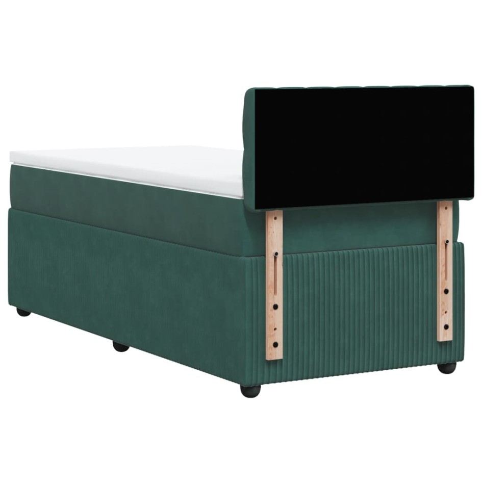 Cama box spring con colchón terciopelo verde oscuro 90x190