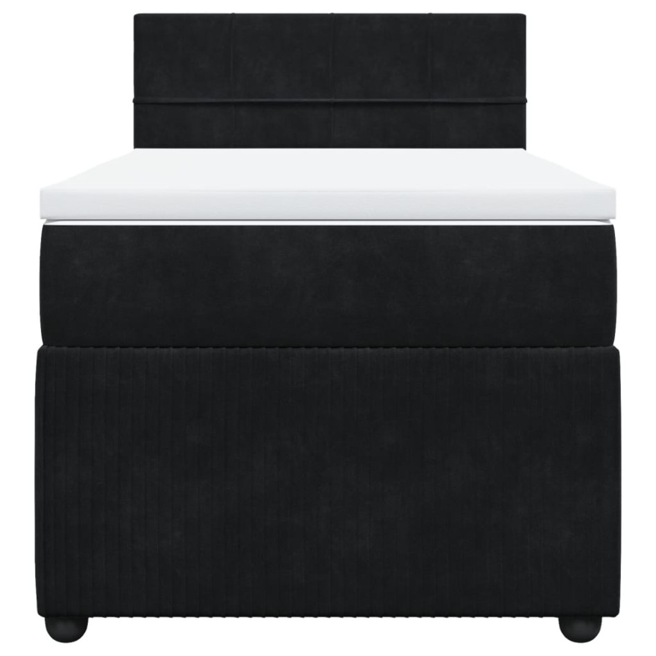 Cama box spring con colchón cuero sintético negro 90x190