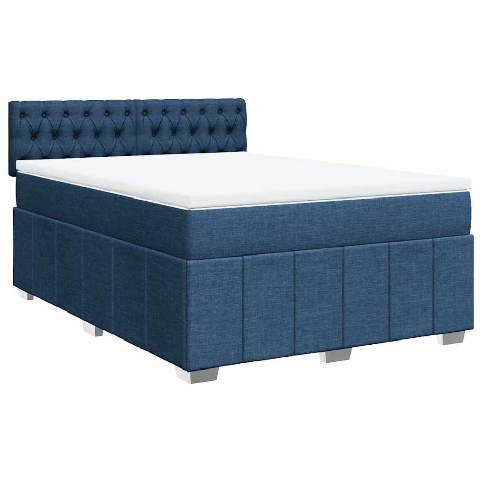 Cama box spring con colchón tela azul 140x200