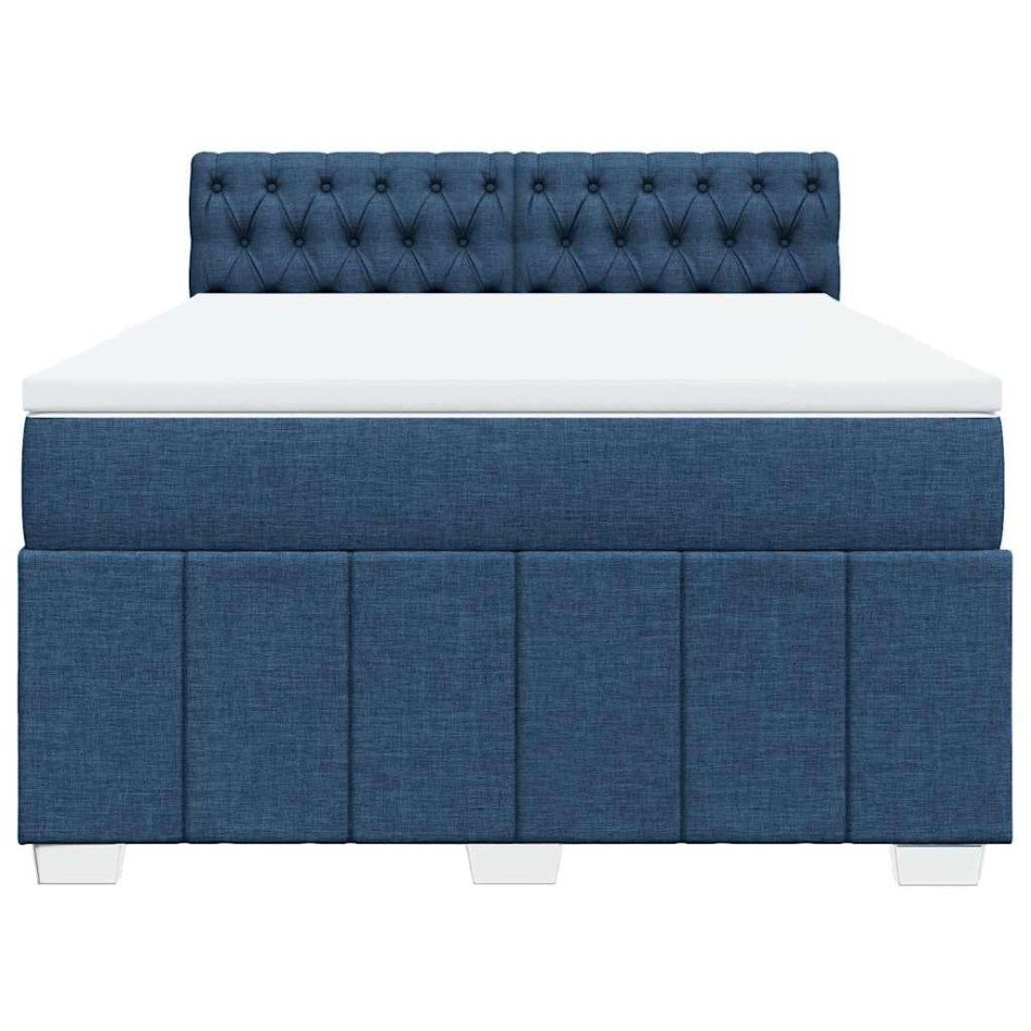 Cama box spring con colchón tela azul 140x200