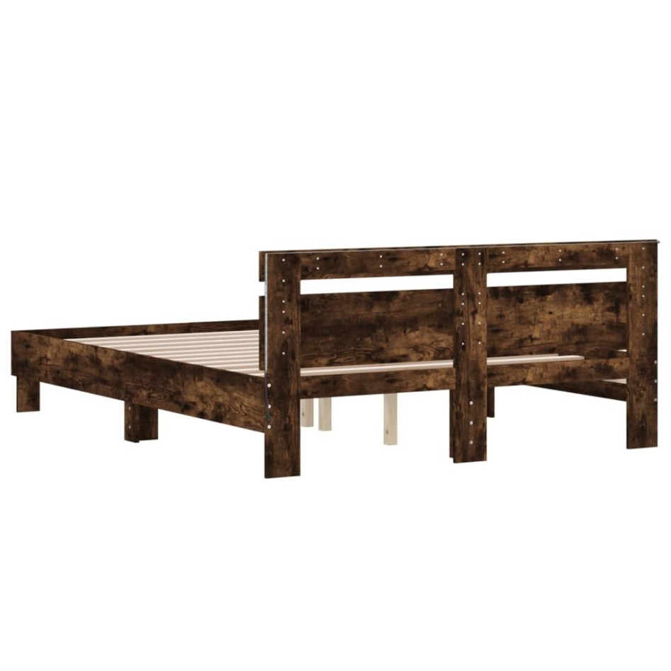 Estructura de cama cabecero y luces LED roble ahumado
