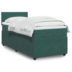 Cama box spring con colchón terciopelo verde oscuro 90x200