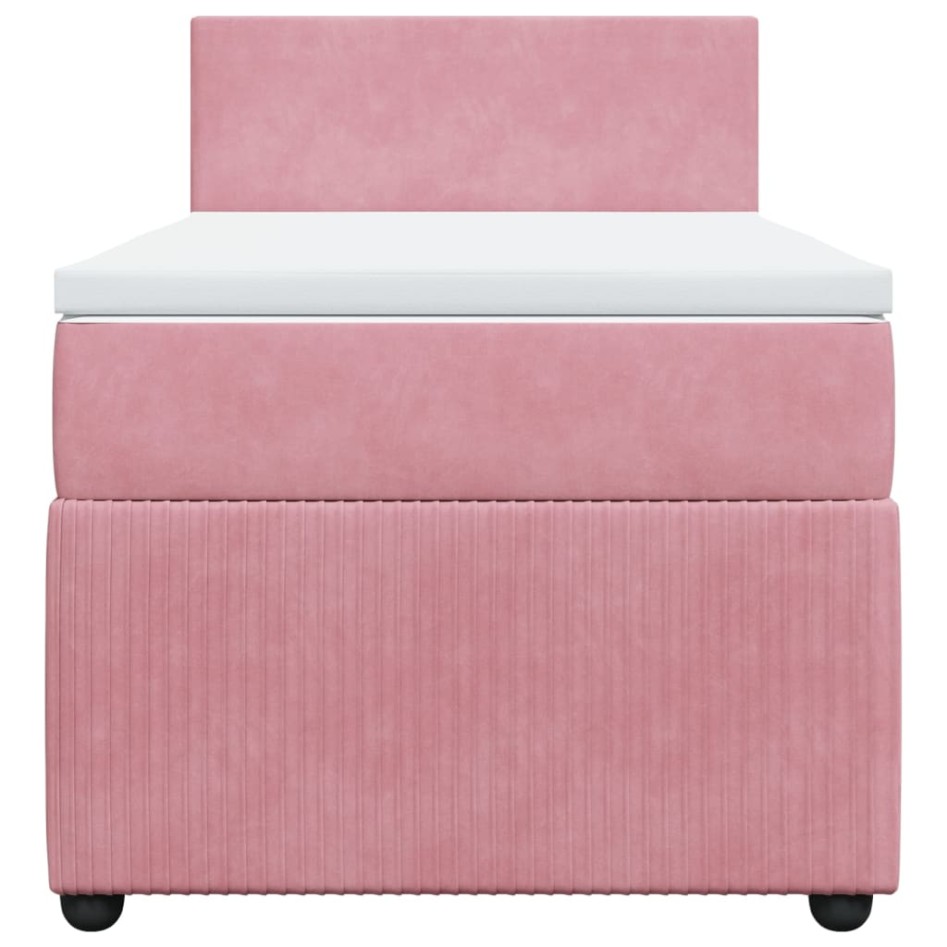 Cama box spring con colchón terciopelo rosa 90x200