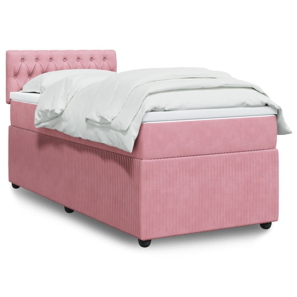 Cama box spring con colchón terciopelo rosa 90x200