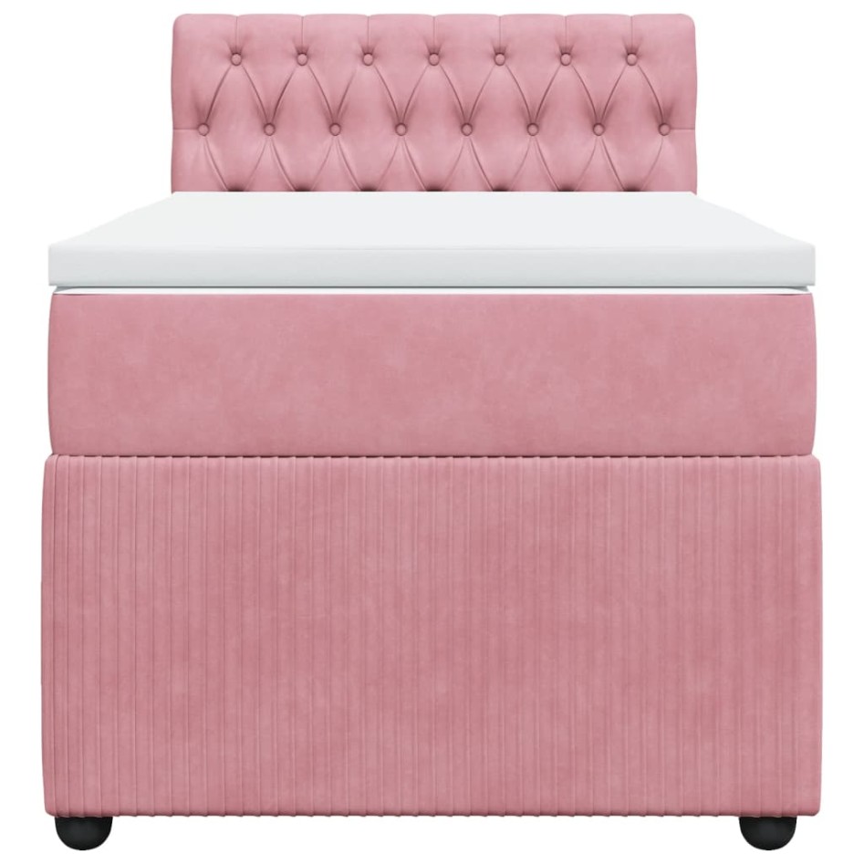 Cama box spring con colchón terciopelo rosa 90x200