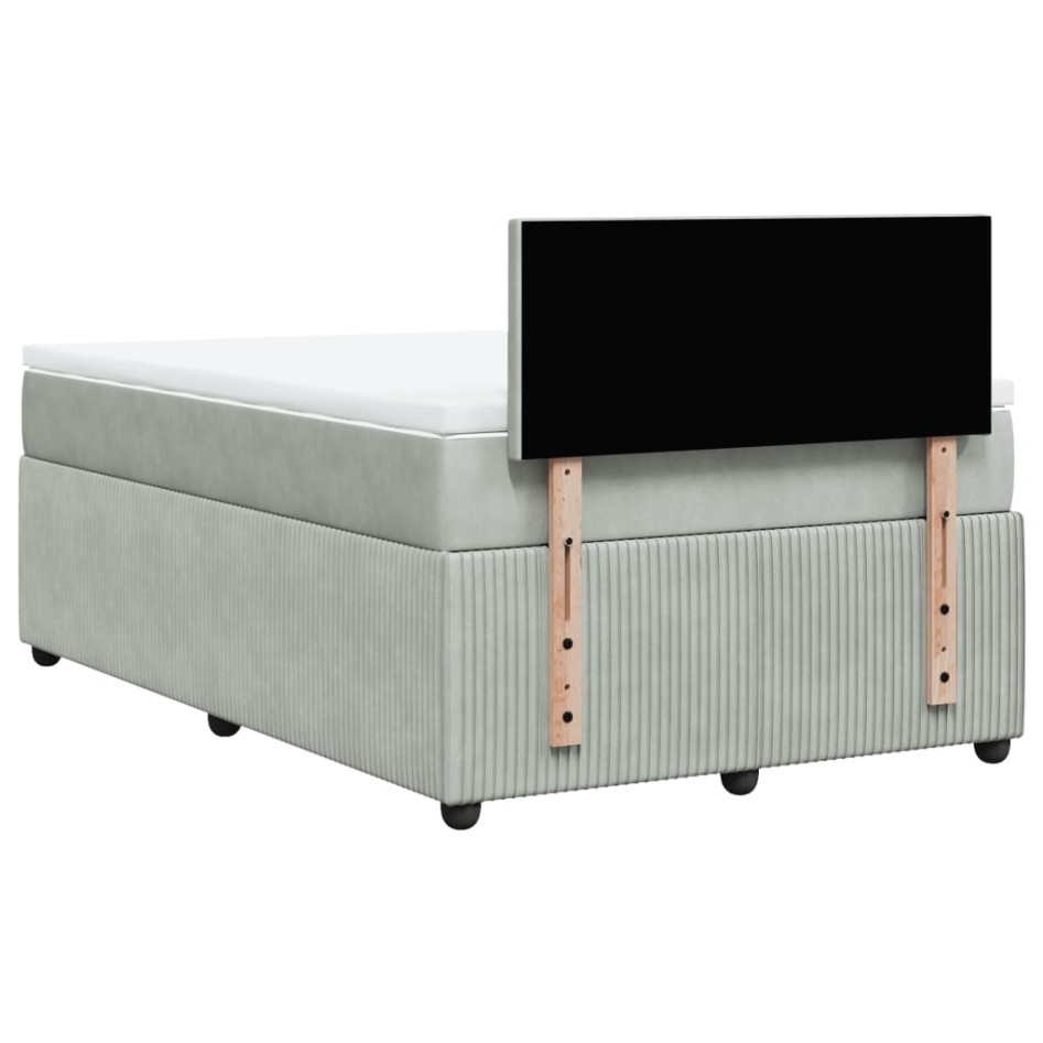 Cama box spring con colchón terciopelo gris claro 120x190