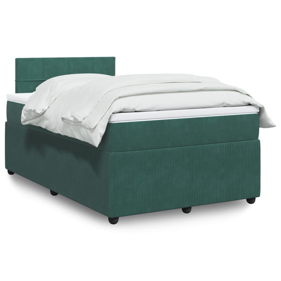 Cama box spring con colchón terciopelo verde oscuro 120x190