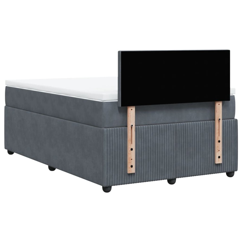 Cama box spring con colchón terciopelo gris oscuro 120x200