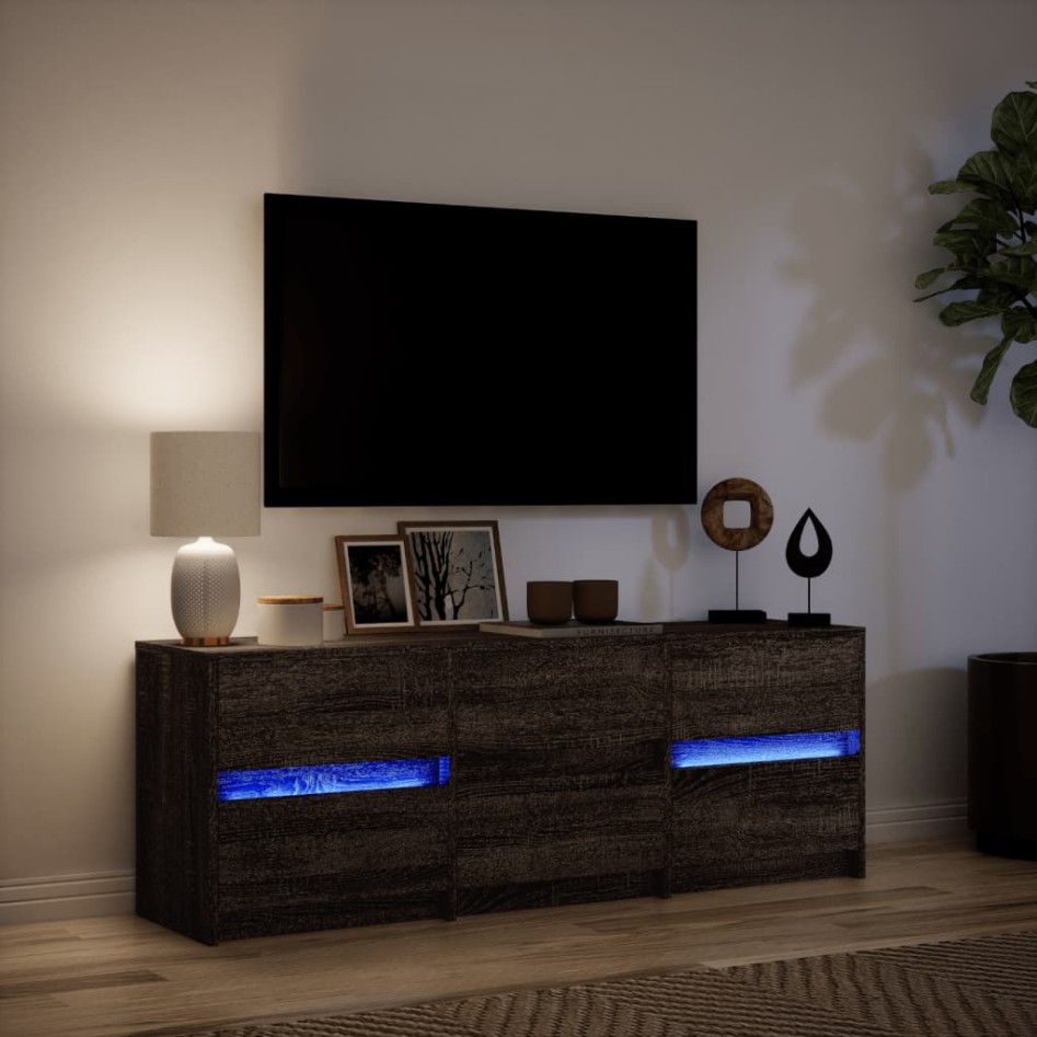 Mueble de TV LED madera ingeniería marrón roble 140x34x50
