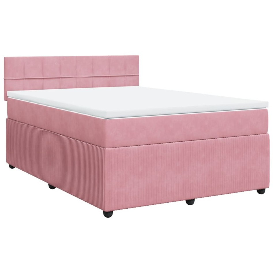 Cama box spring con colchón terciopelo rosa 140x190