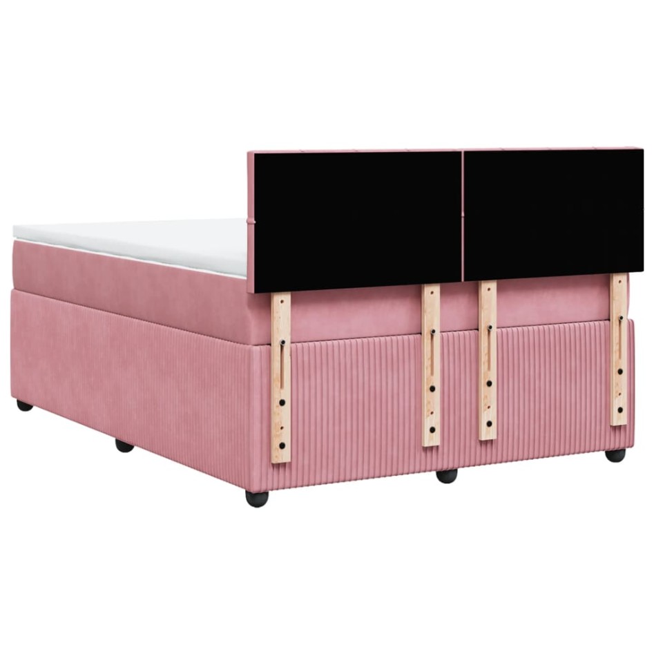 Cama box spring con colchón terciopelo rosa 140x190