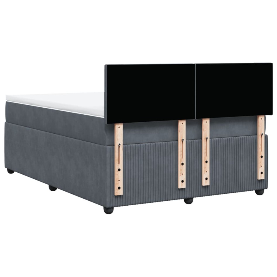 Cama box spring con colchón terciopelo gris oscuro 140x200