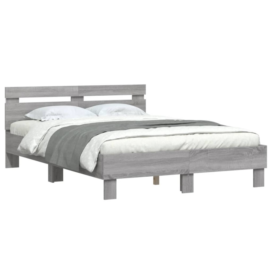 Estructura de cama cabecero y luces LED gris Sonoma 120x200