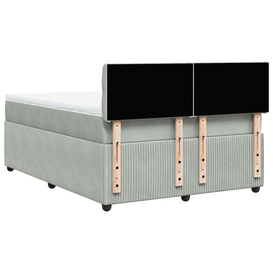 Cama box spring con colchón terciopelo gris claro 140x200