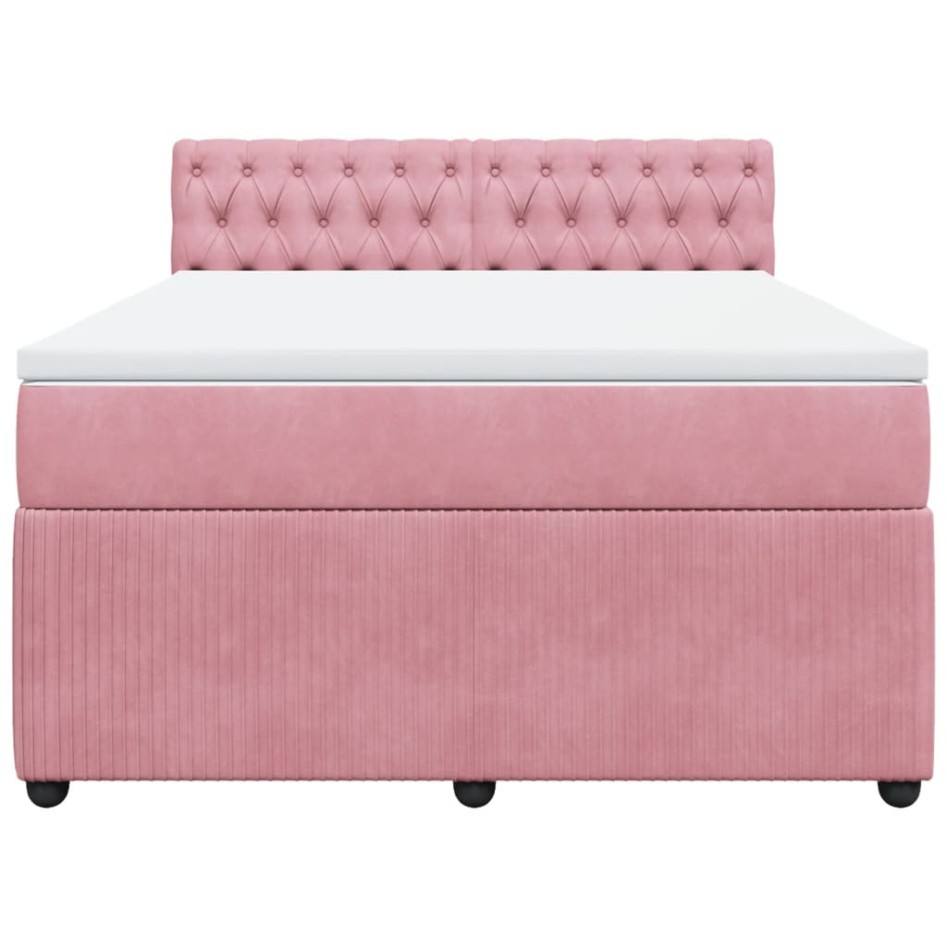 Cama box spring con colchón terciopelo rosa 140x190