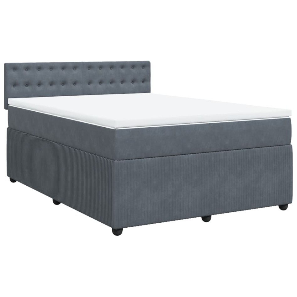 Cama box spring con colchón terciopelo gris oscuro 140x190