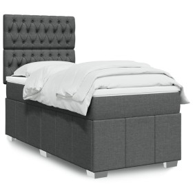 Cama box spring con colchón tela gris oscuro 90x190