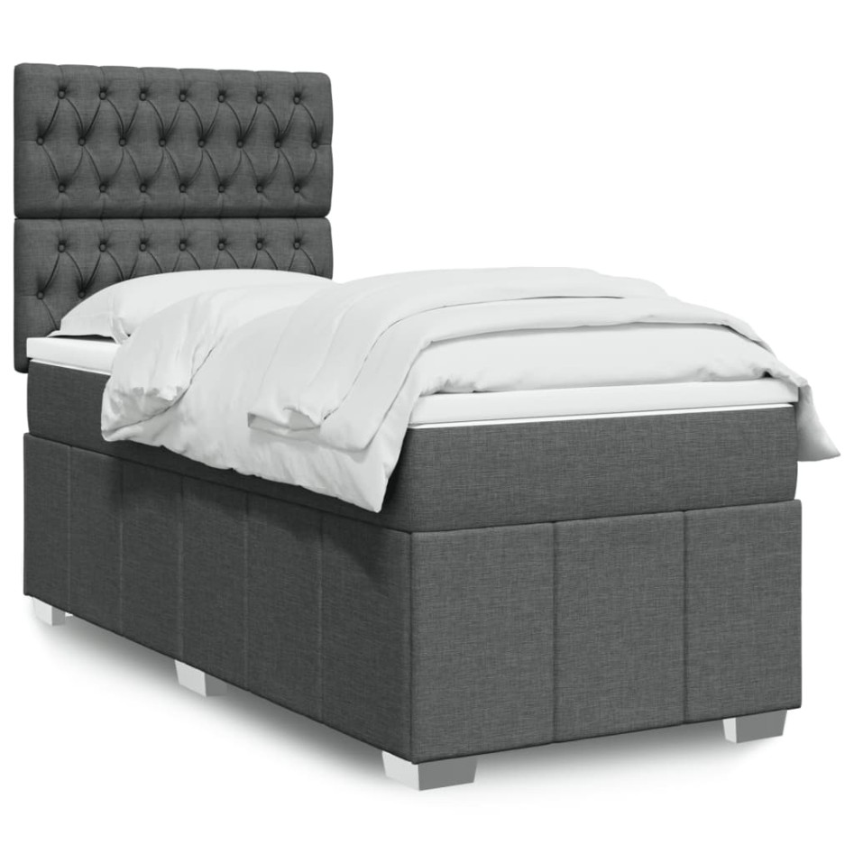 Cama box spring con colchón tela gris oscuro 90x190