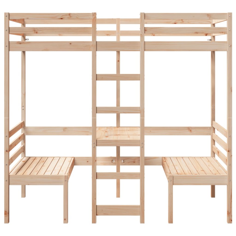 Cama alta con escritorio y asientos madera maciza 90x200