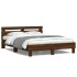 Estructura de cama cabecero y luces LED marrón roble 140x190