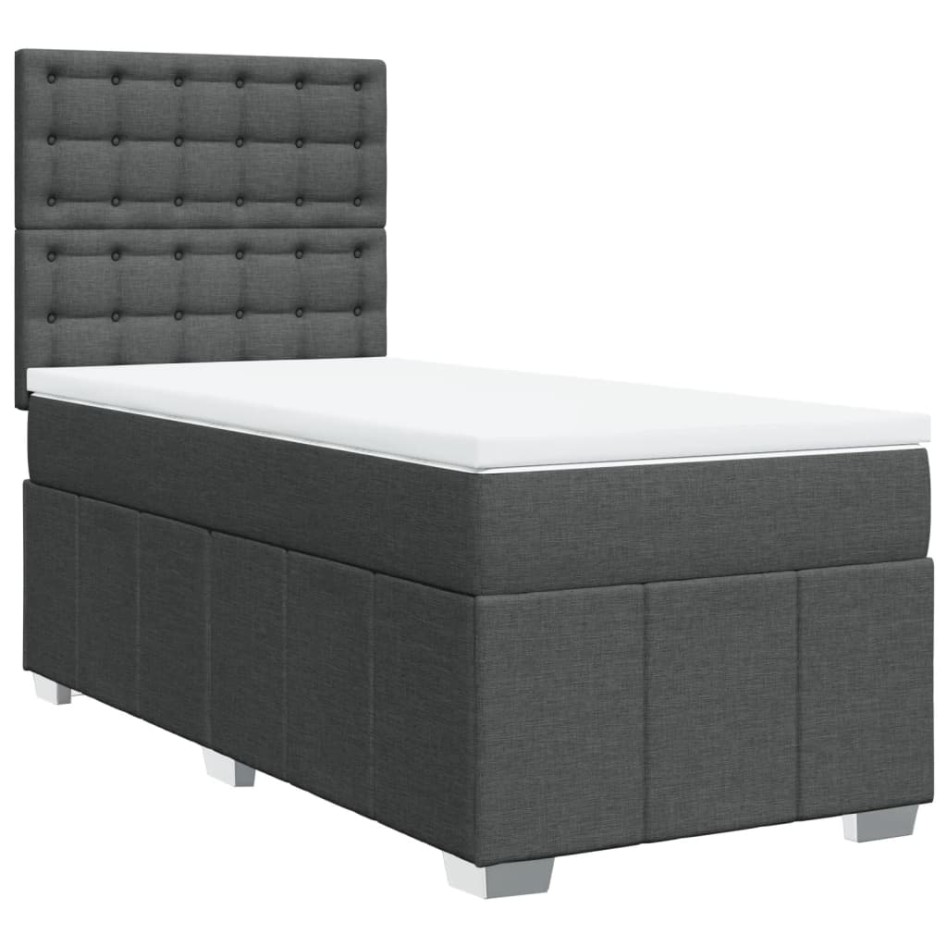 Cama box spring con colchón tela gris oscuro 90x190