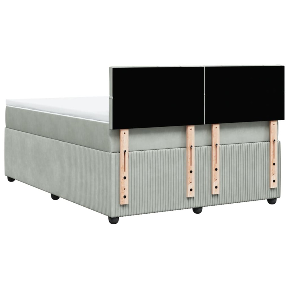 Cama box spring con colchón terciopelo gris claro 140x200