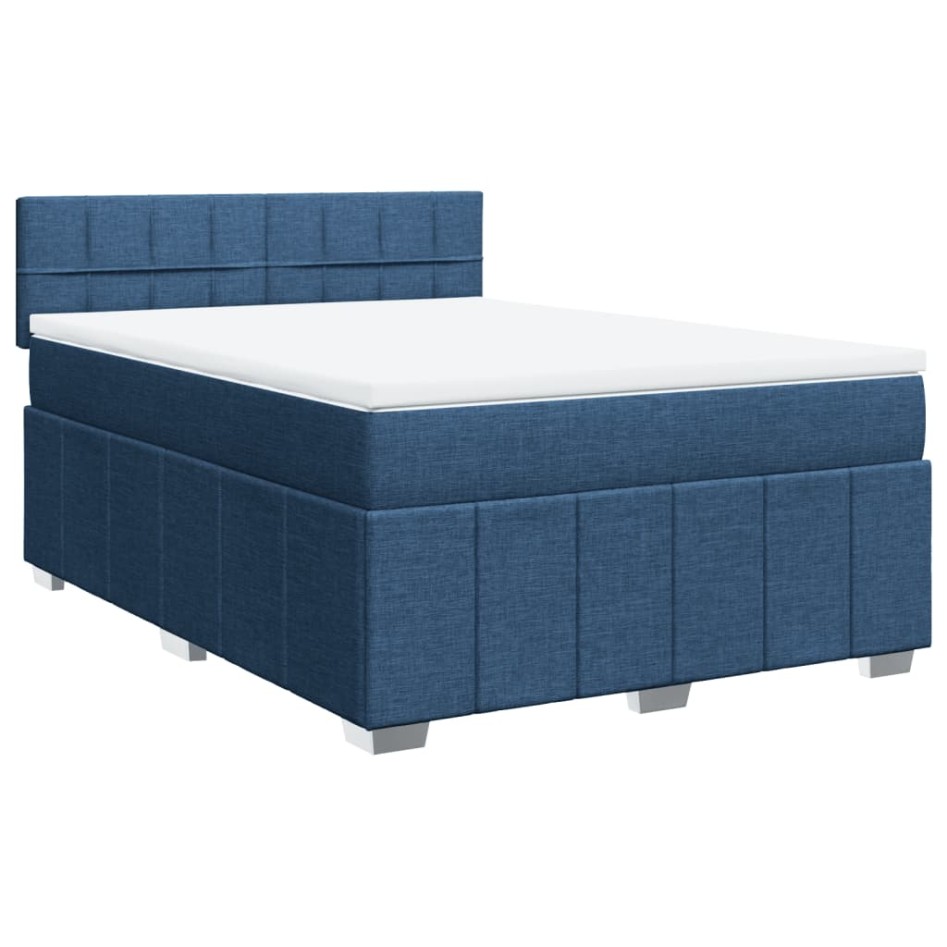 Cama box spring con colchón tela azul 160x200