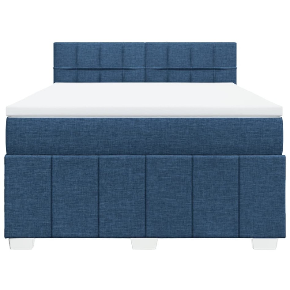 Cama box spring con colchón tela azul 160x200