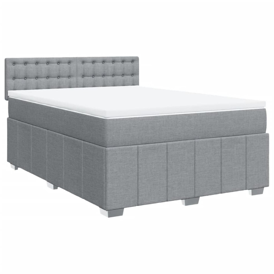 Cama box spring con colchón tela gris claro 160x200