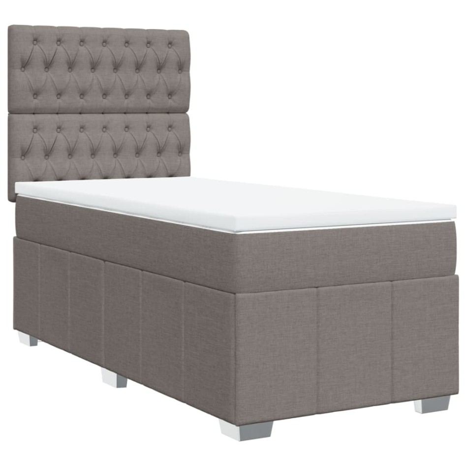 Cama box spring con colchón tela gris taupe 80x200
