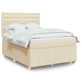 Cama box spring con colchón tela color crema 140x190