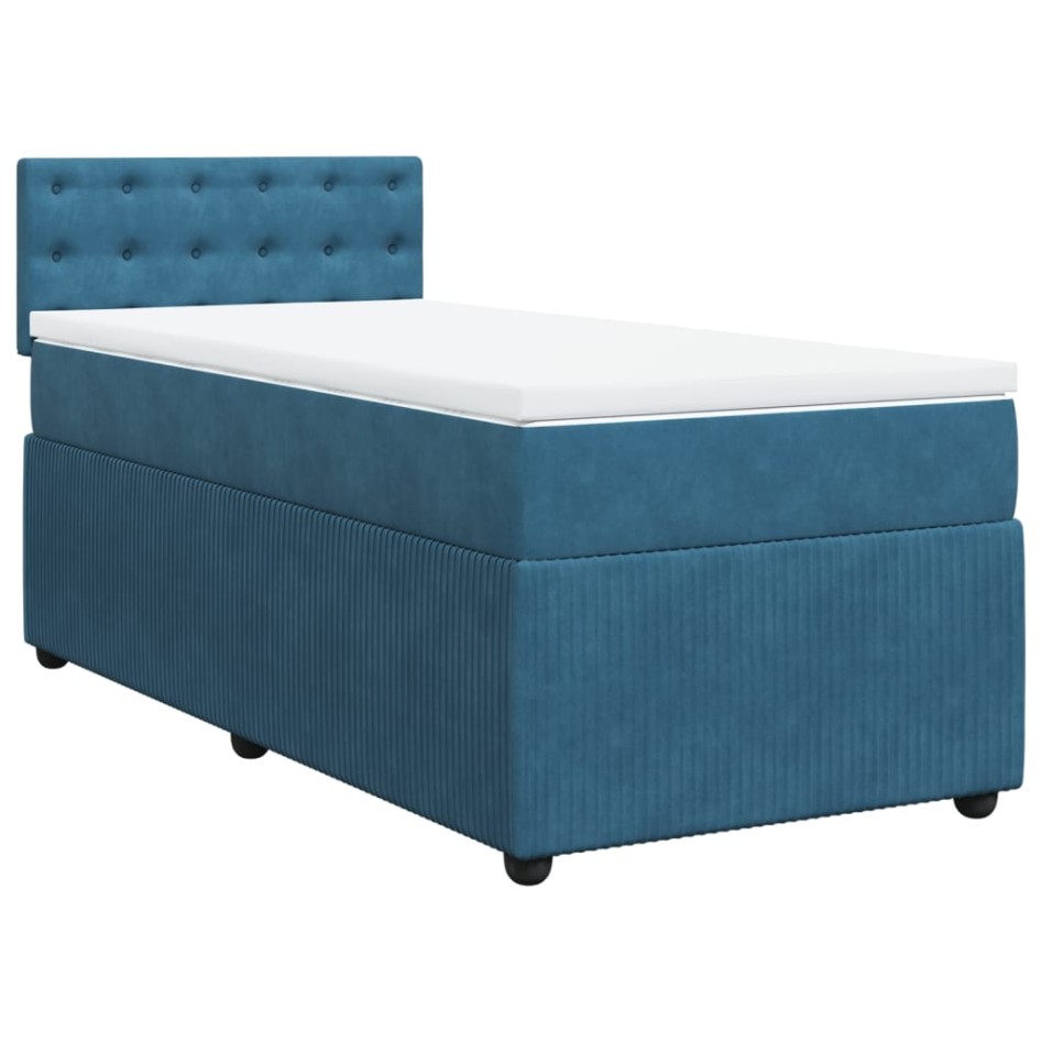 Cama box spring con colchón terciopelo azul 90x200