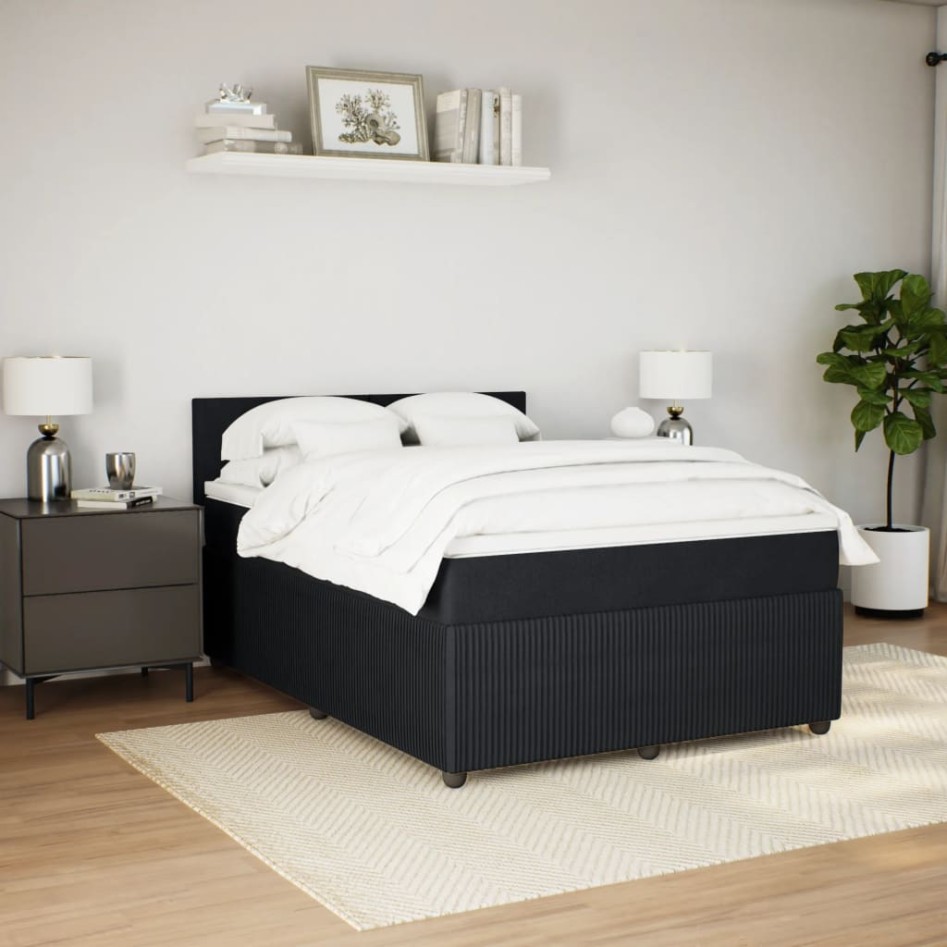 Cama box spring con colchón terciopelo negro 140x190