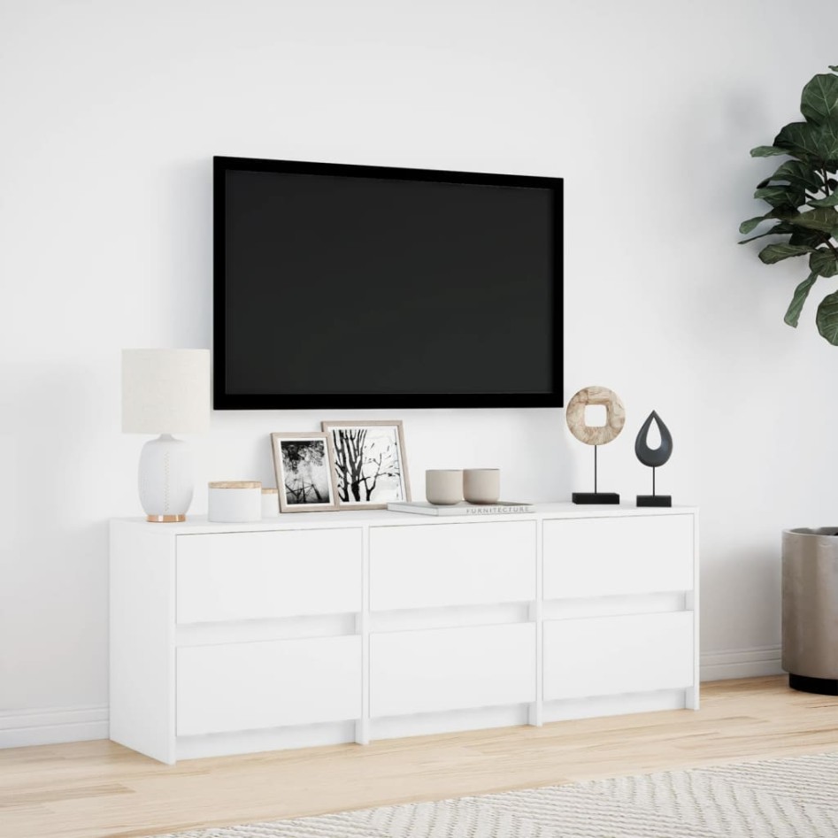 Mueble de TV con LED madera de ingeniería blanco 140x34x50
