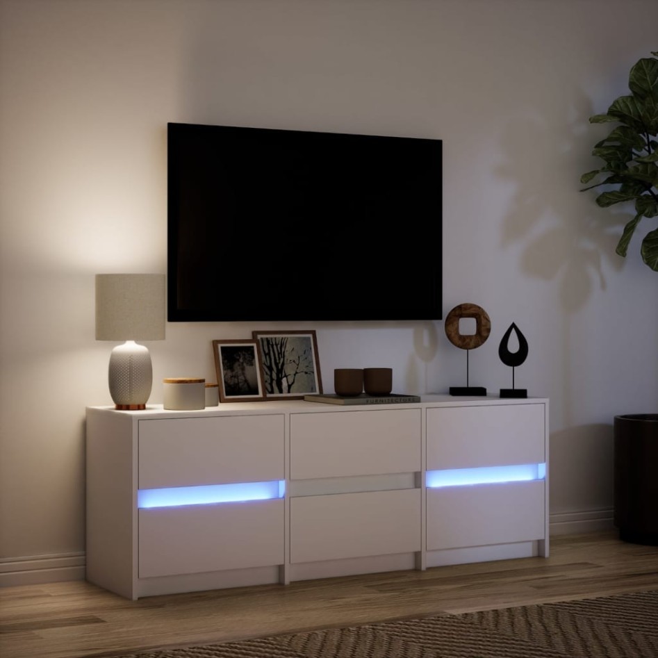 Mueble de TV con LED madera de ingeniería blanco 140x34x50