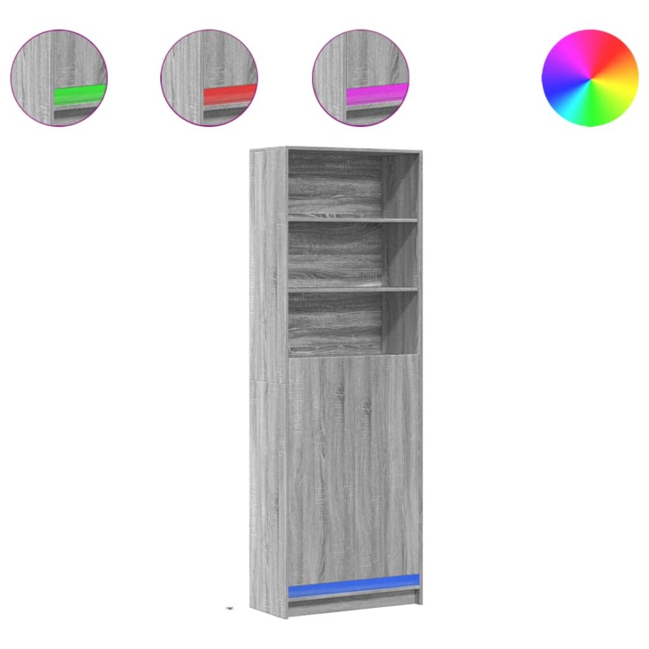 Aparador con LED madera ingeniería gris Sonoma 69x32,5x200