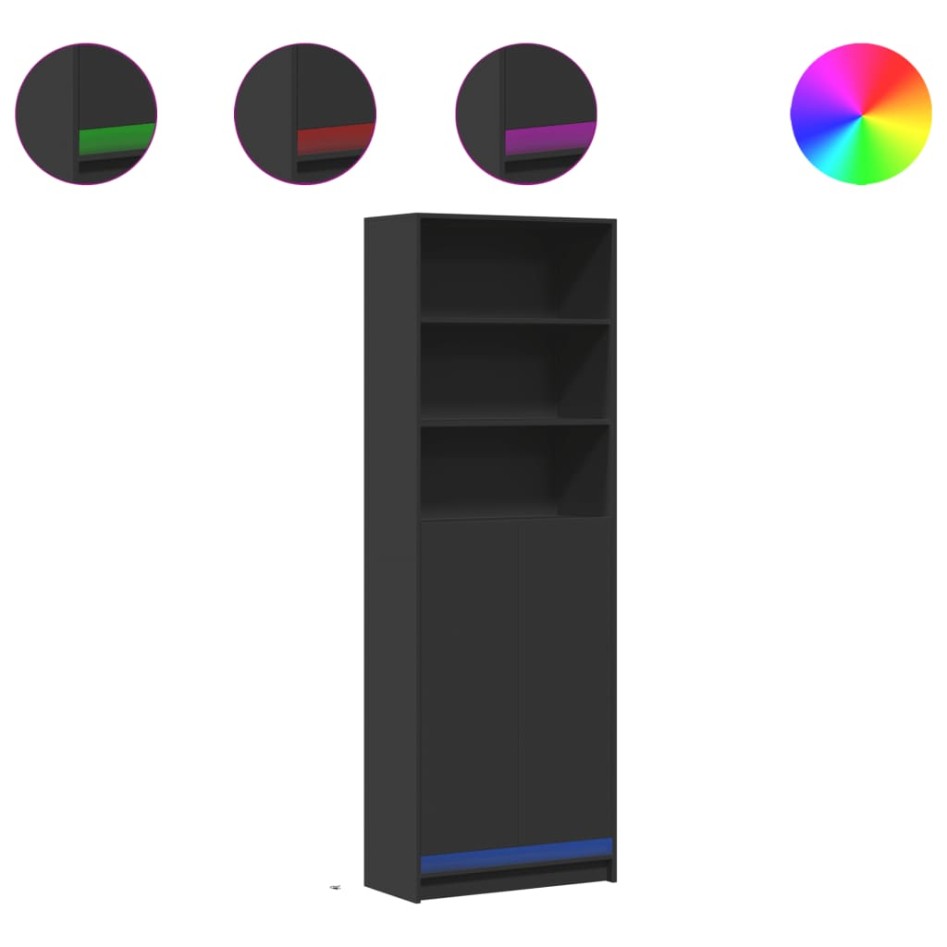 Aparador con LED madera de ingeniería negro 69x32,5x200