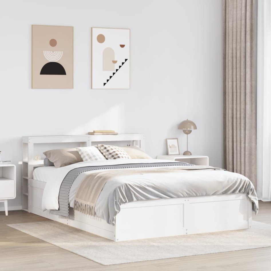 Estructura de cama con cabecero madera pino blanco 140x200