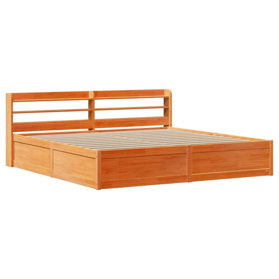 Estructura cama con cabecero madera pino marrón cera 180x200