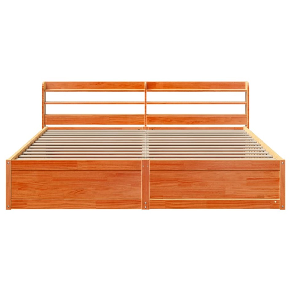 Estructura cama con cabecero madera pino marrón cera 180x200