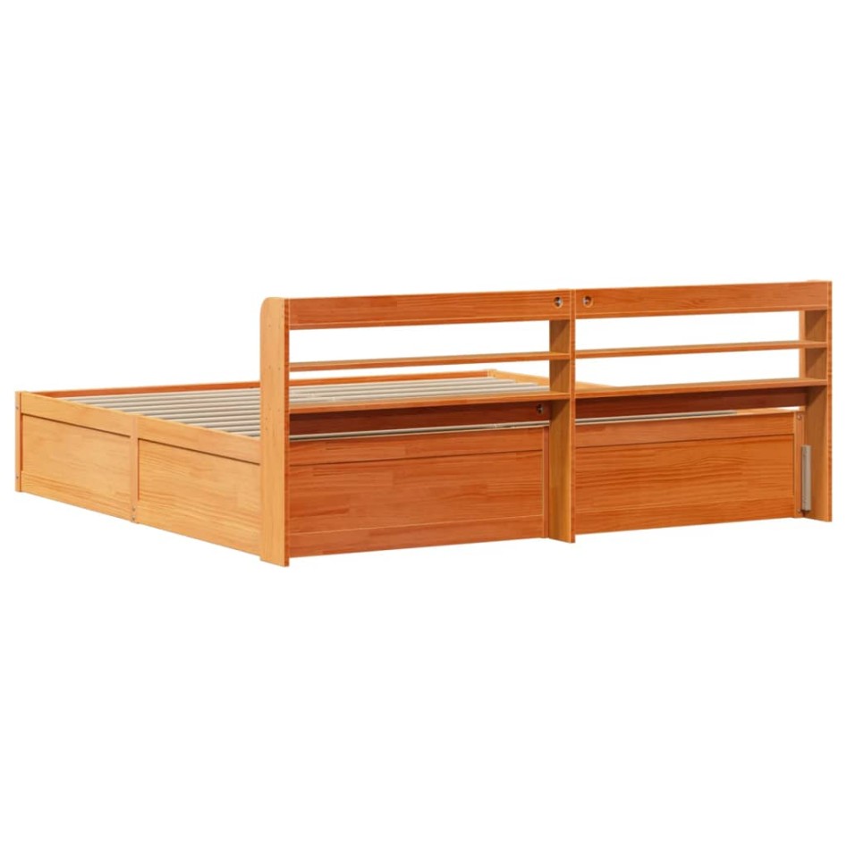 Estructura cama con cabecero madera pino marrón cera 180x200
