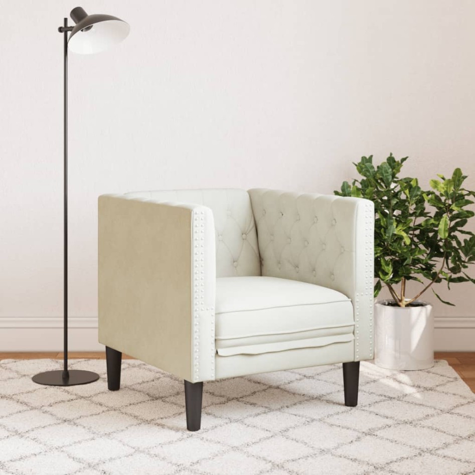 Sillón Chesterfield de terciopelo blanco