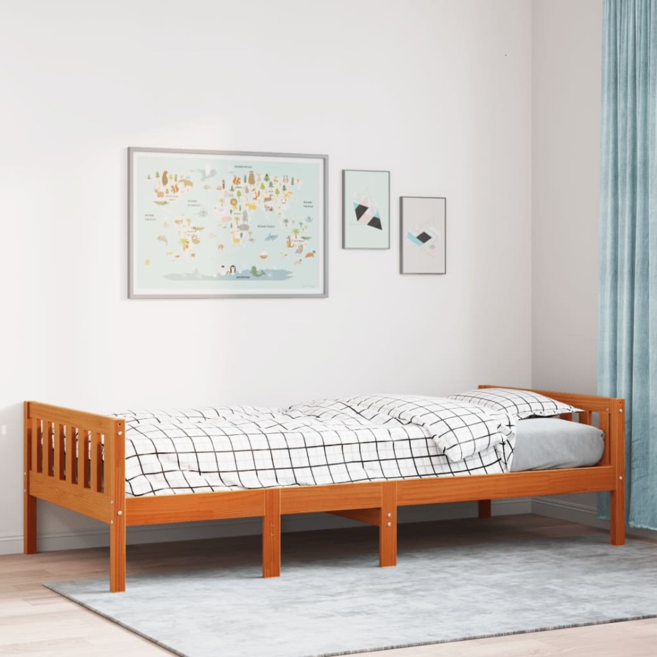 Cama de niños sin colchón madera maciza pino marrón 75x190